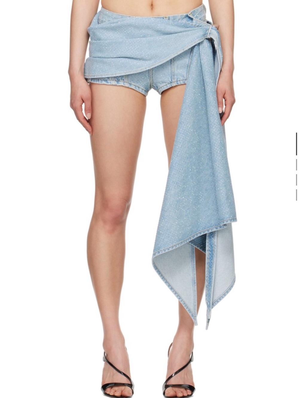 Muller light Blue Denim Women's shorts with crystal and waist decorations